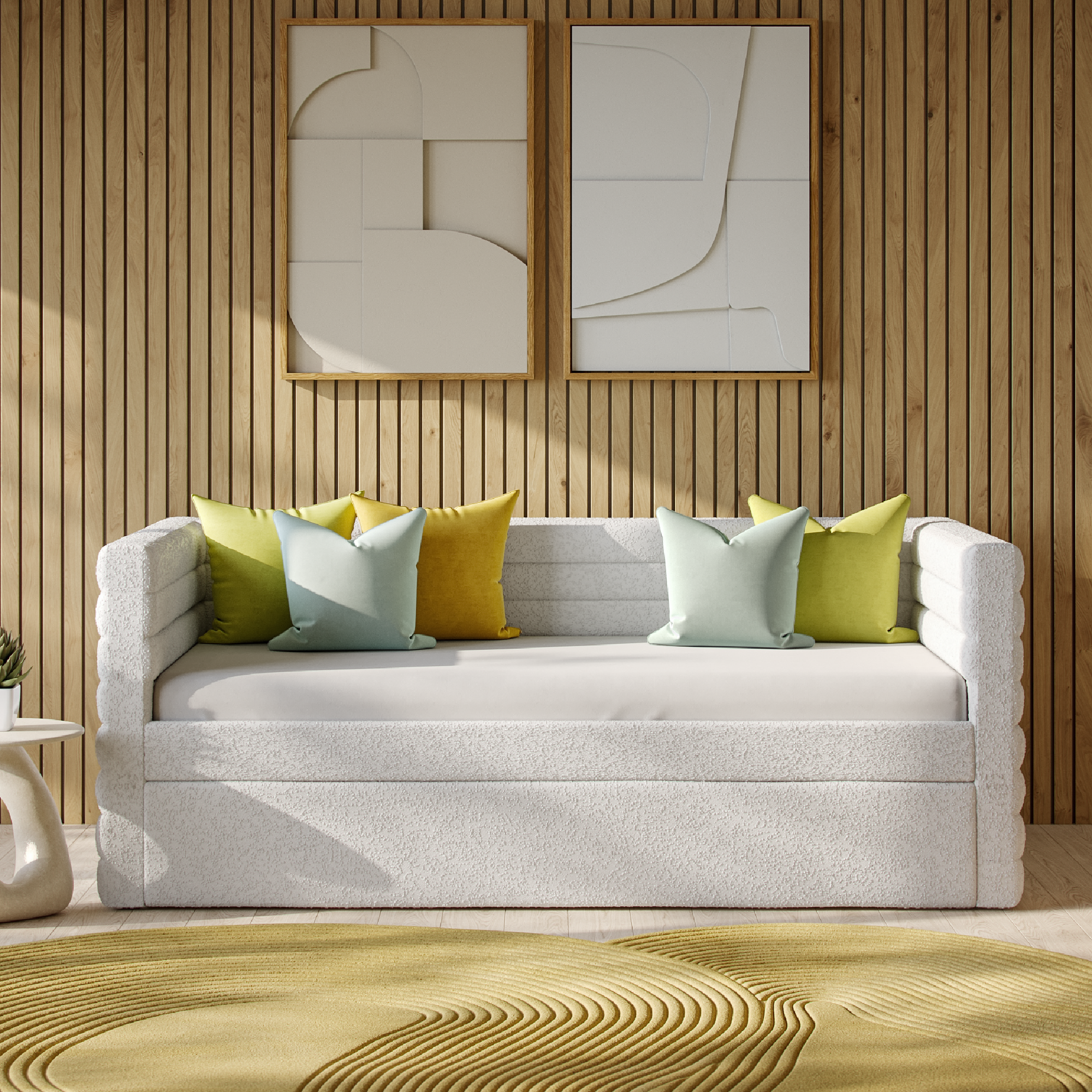 Ripple Cream Boucle Daybed with Trundle