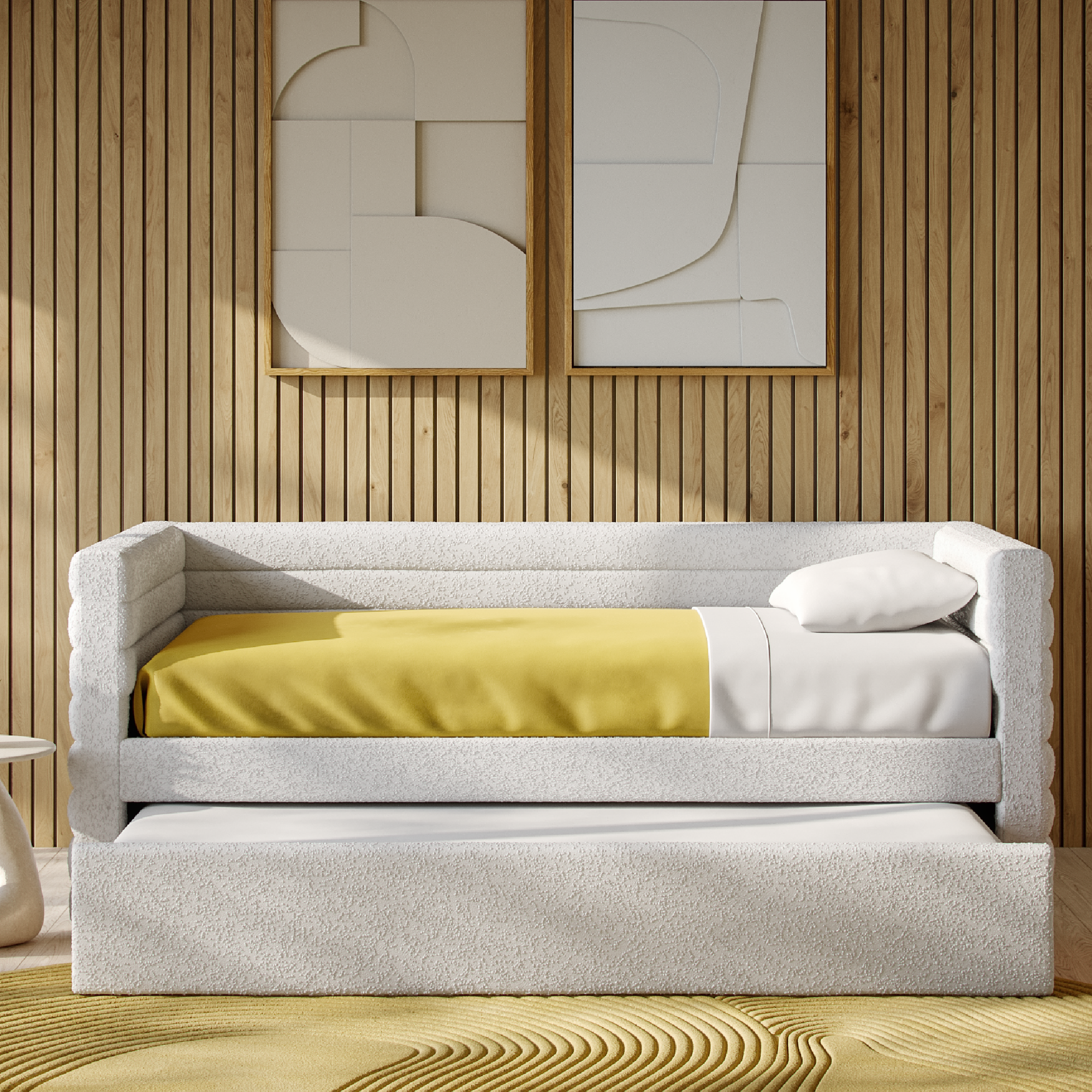 Ripple Cream Boucle Daybed with Trundle