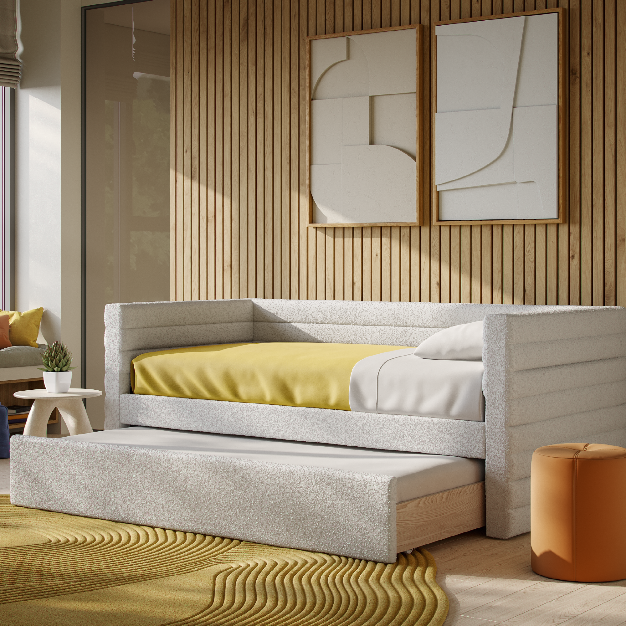Ripple Cream Boucle Daybed with Trundle