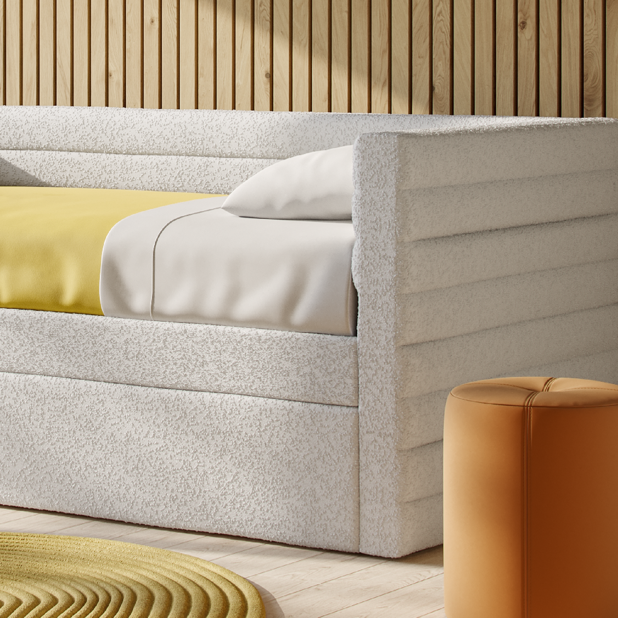 Ripple Cream Boucle Daybed with Trundle