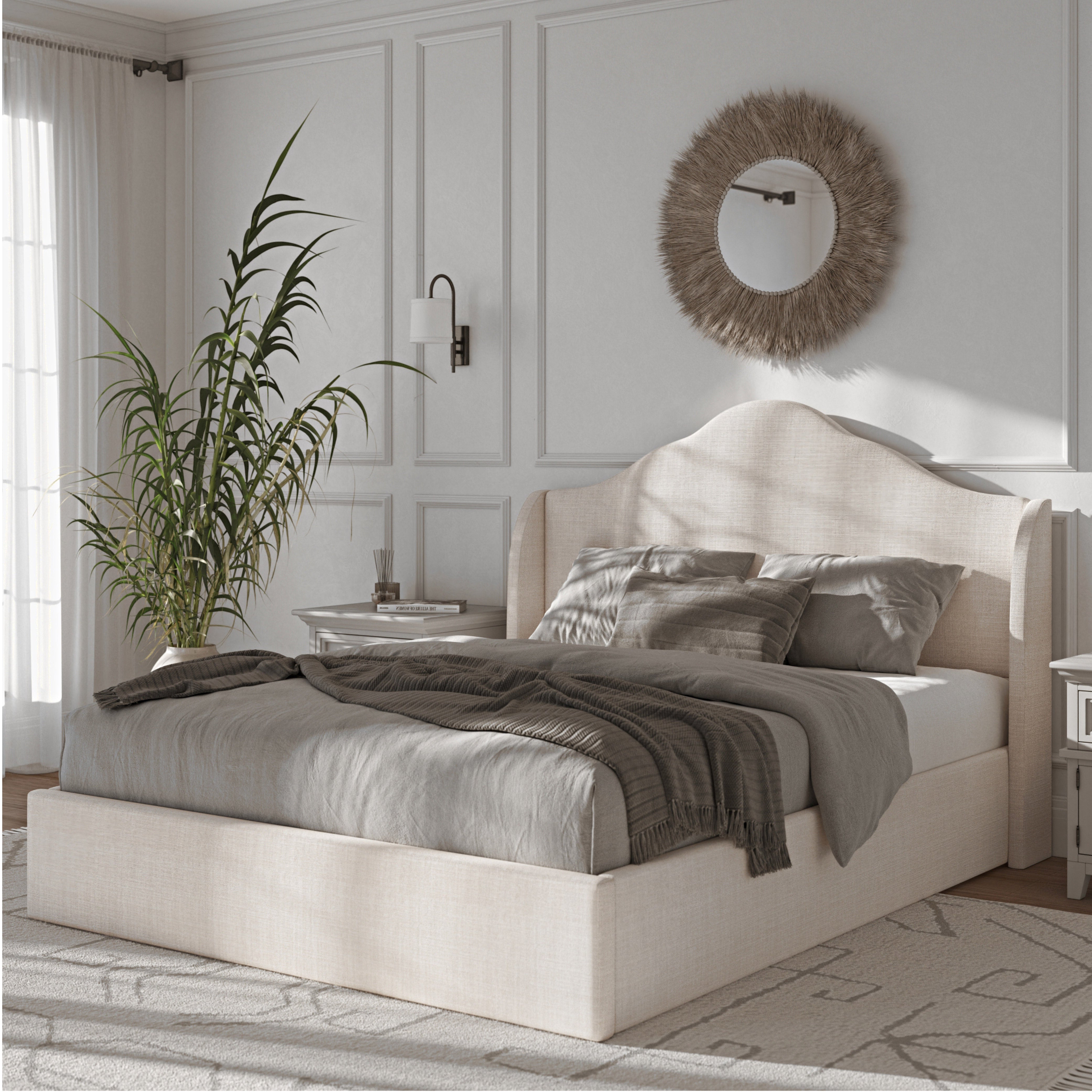 Ezra Queen Camelback Wing Bed Natural