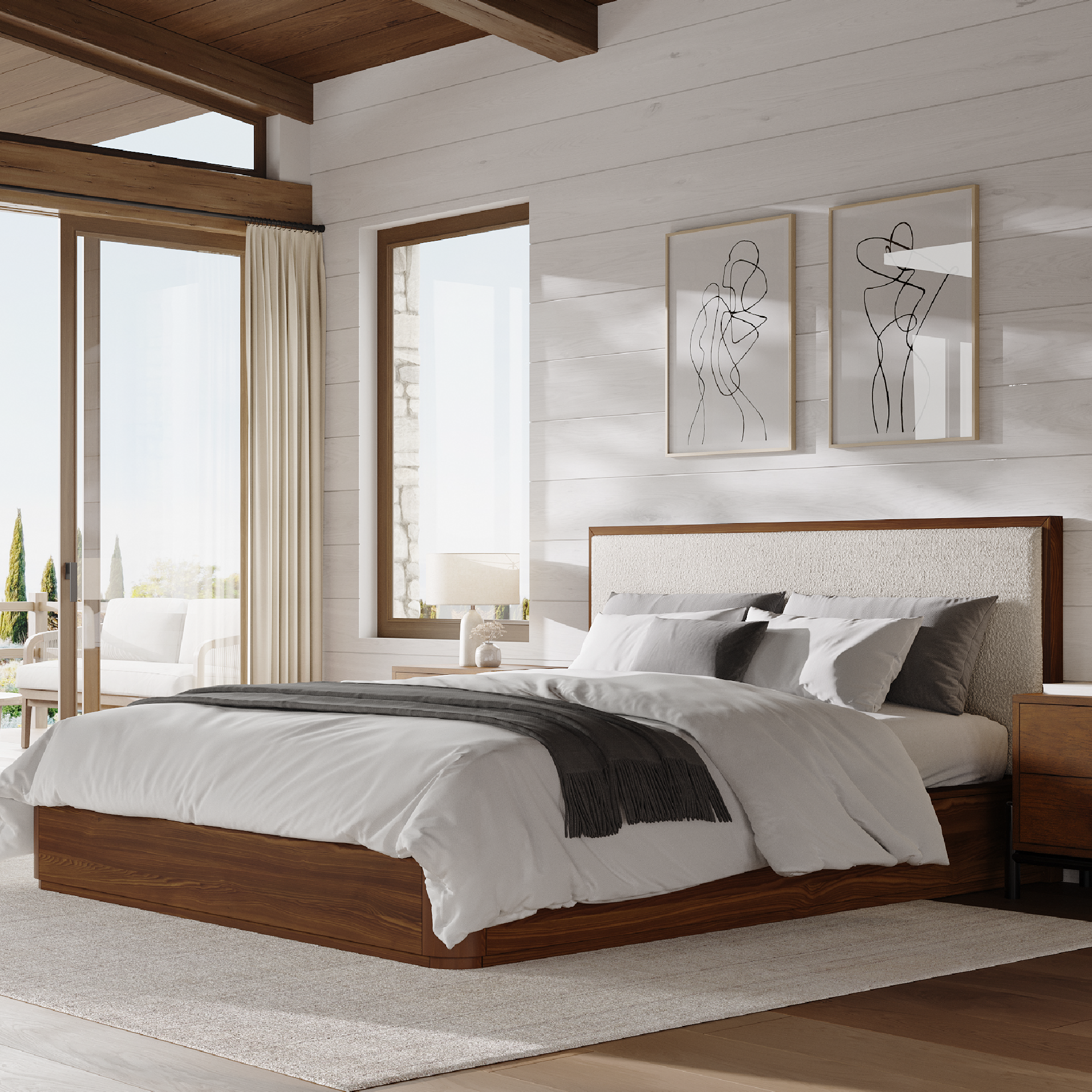 Teo Boucle Solid Wood Bed