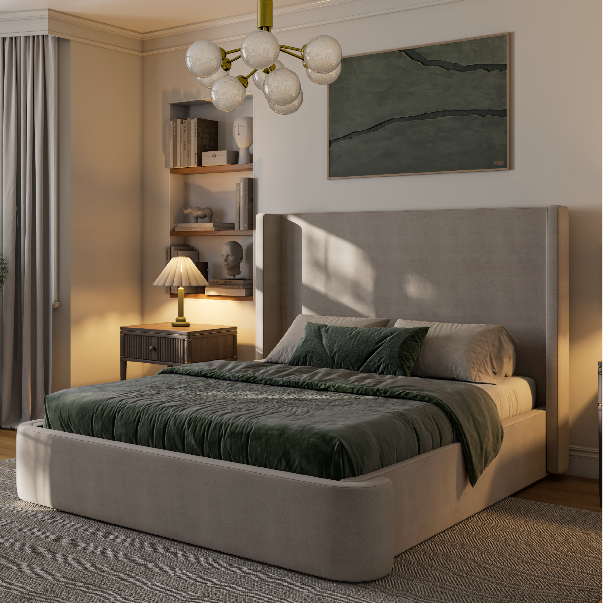 Graham Upholstered Wingback Bed