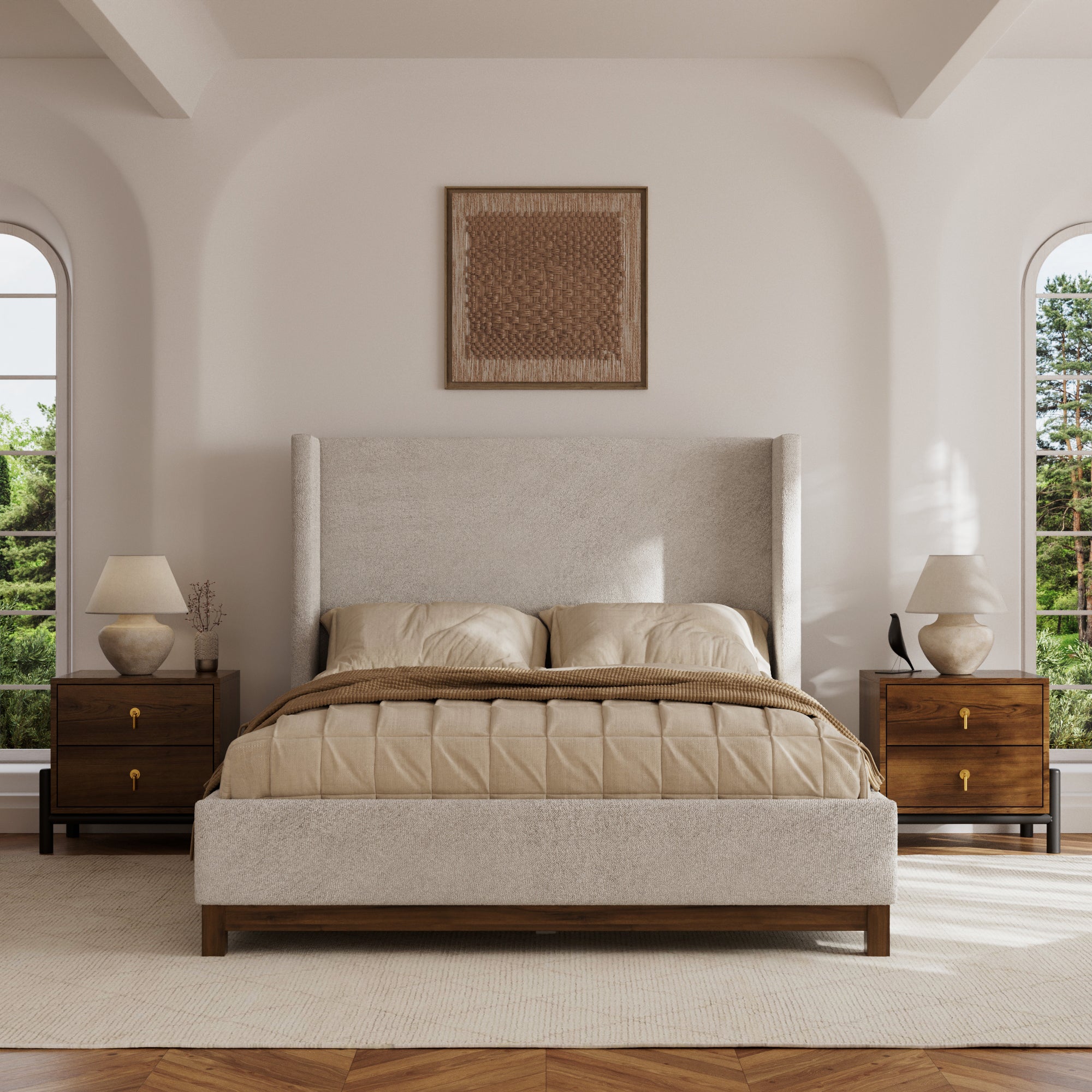 Jolie Oat Upholstered Wing Bed