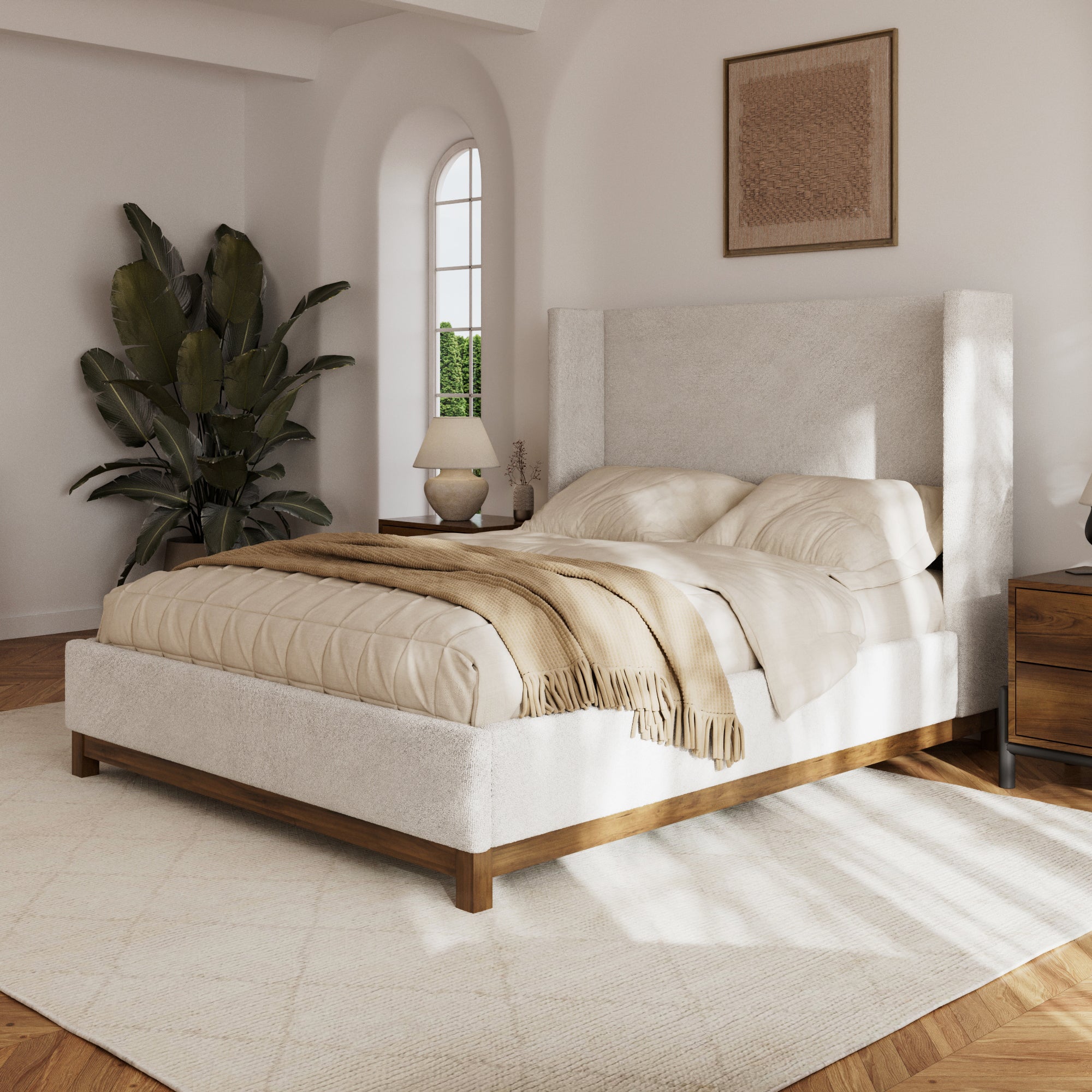 Jolie Oat Upholstered Wing Bed