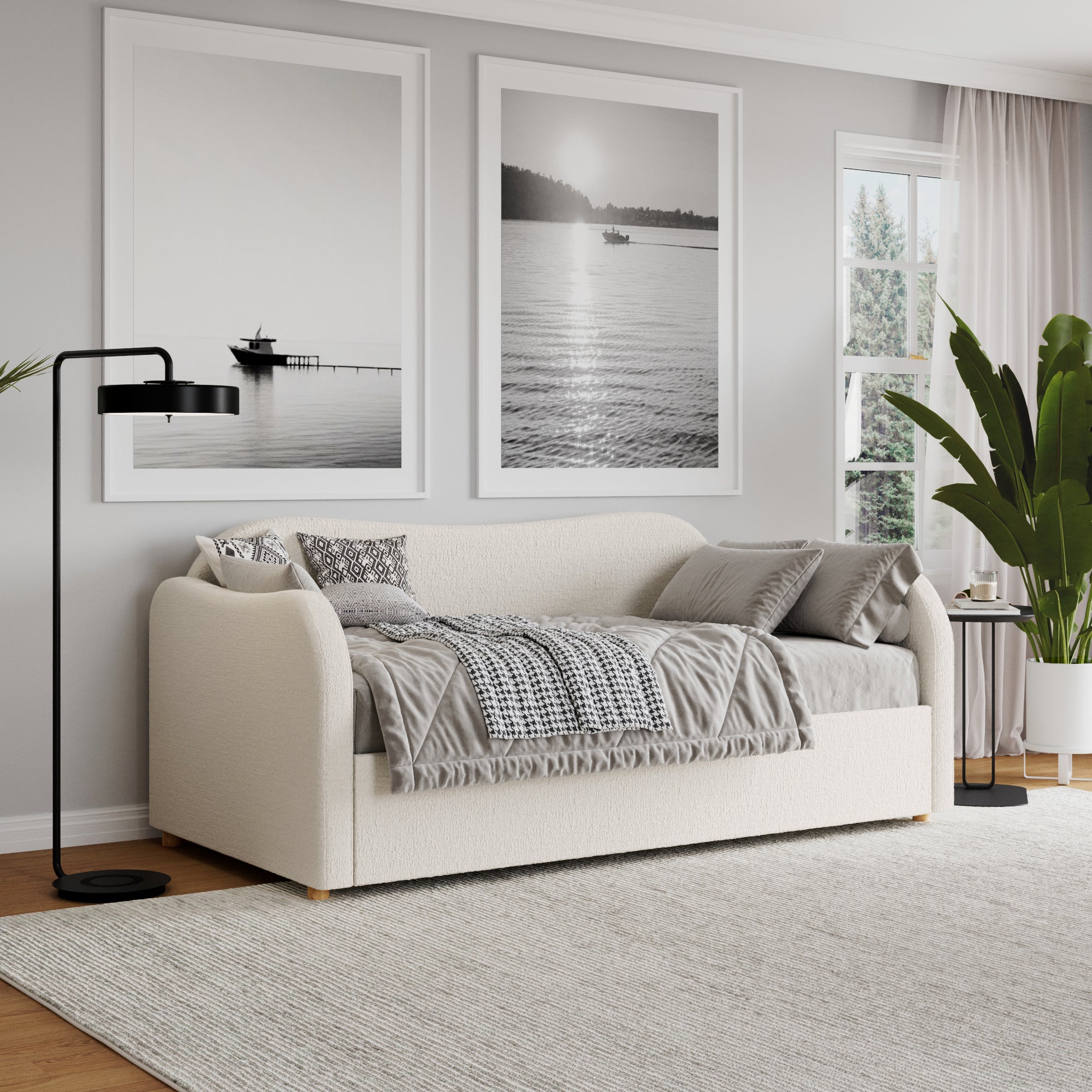 Camille Cream Boucle Curved Bed