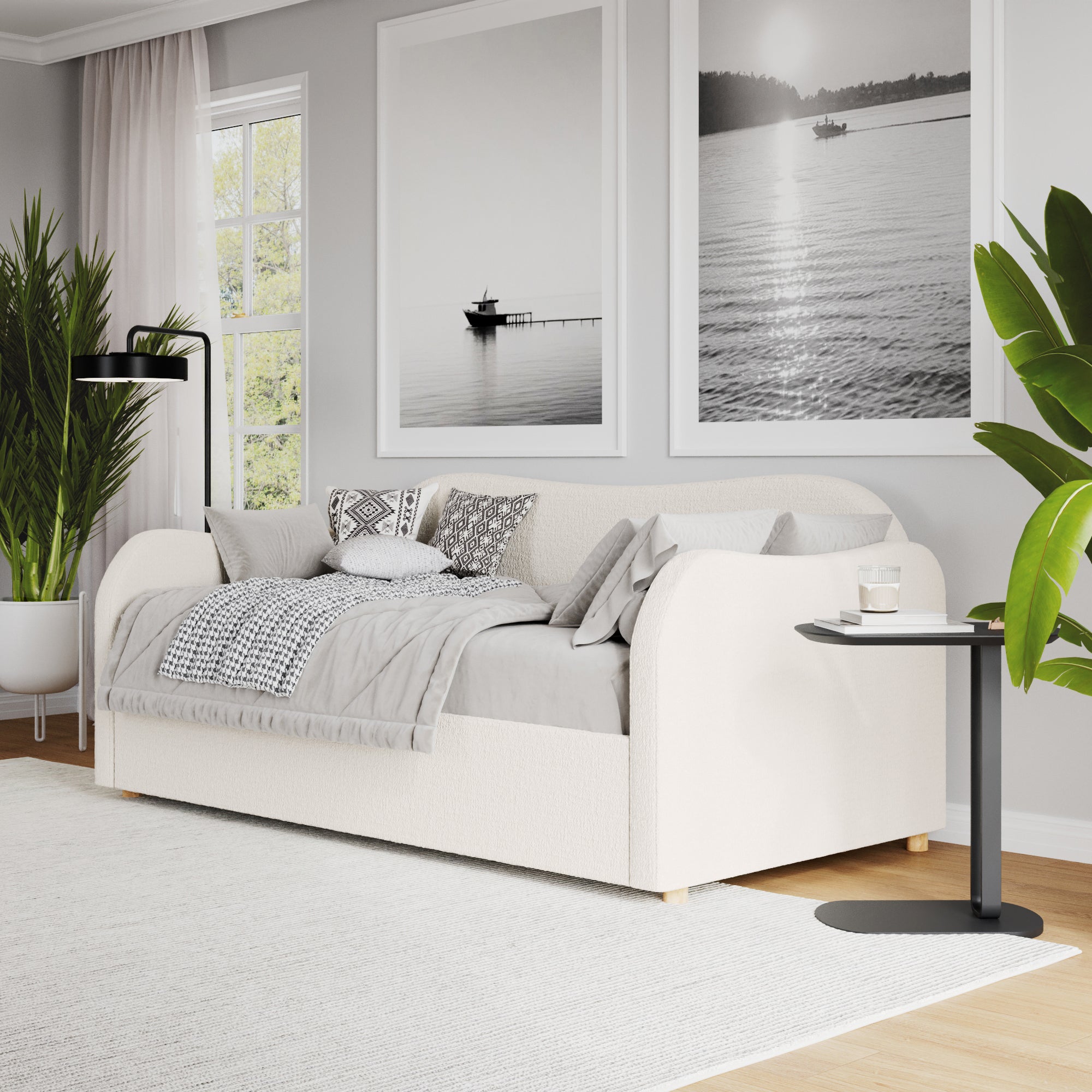 Camille Cream Boucle Curved Bed