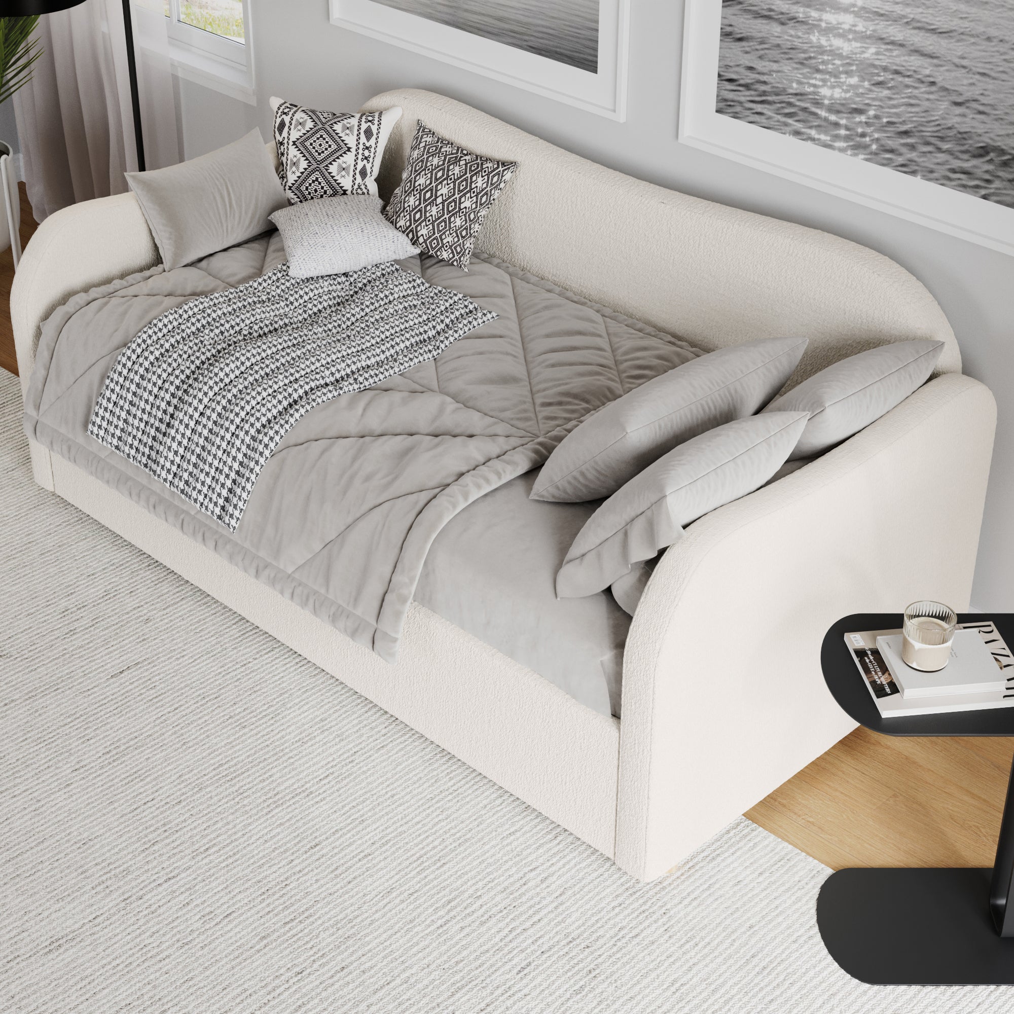 Camille Cream Boucle Curved Bed