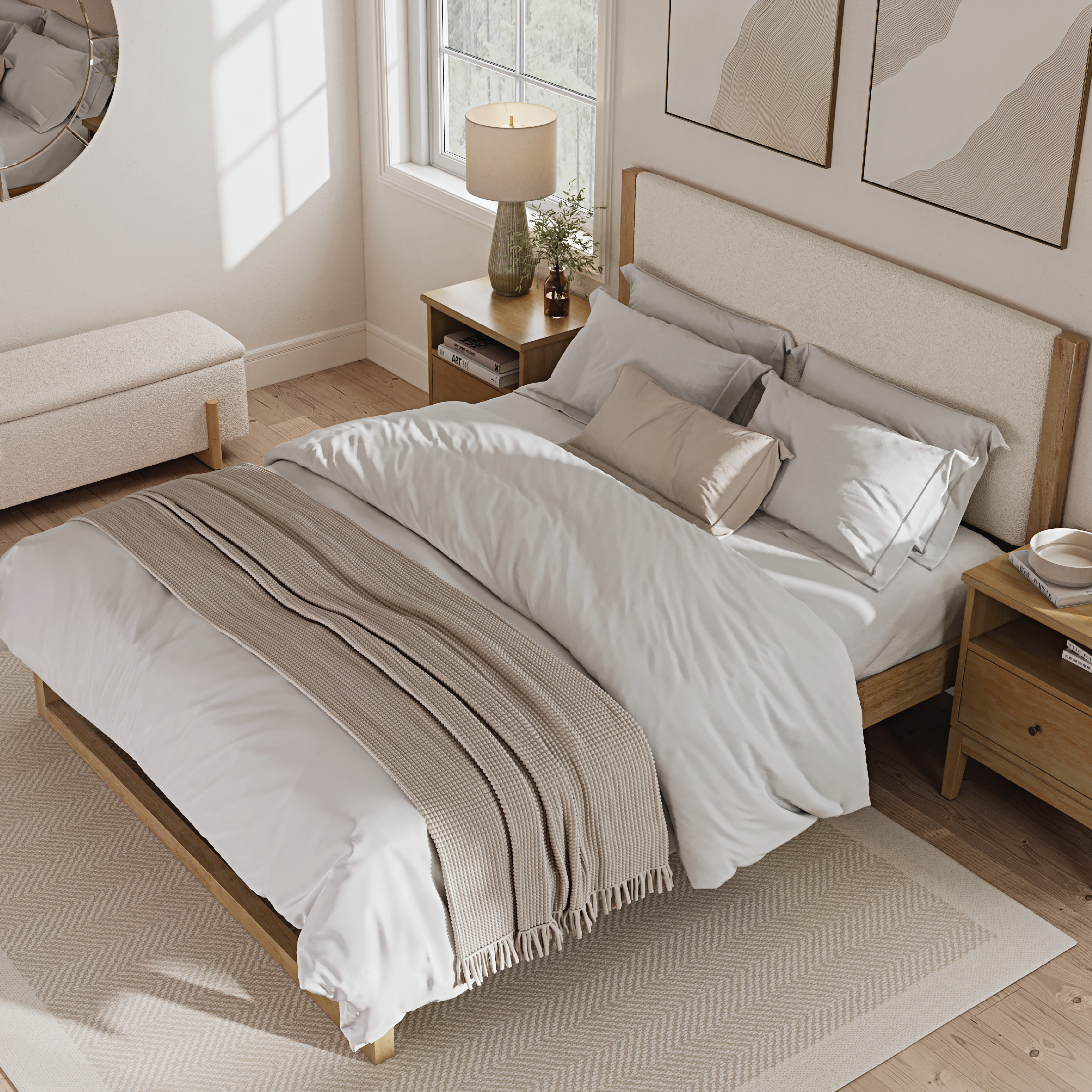 Noelle Cream Boucle Bed