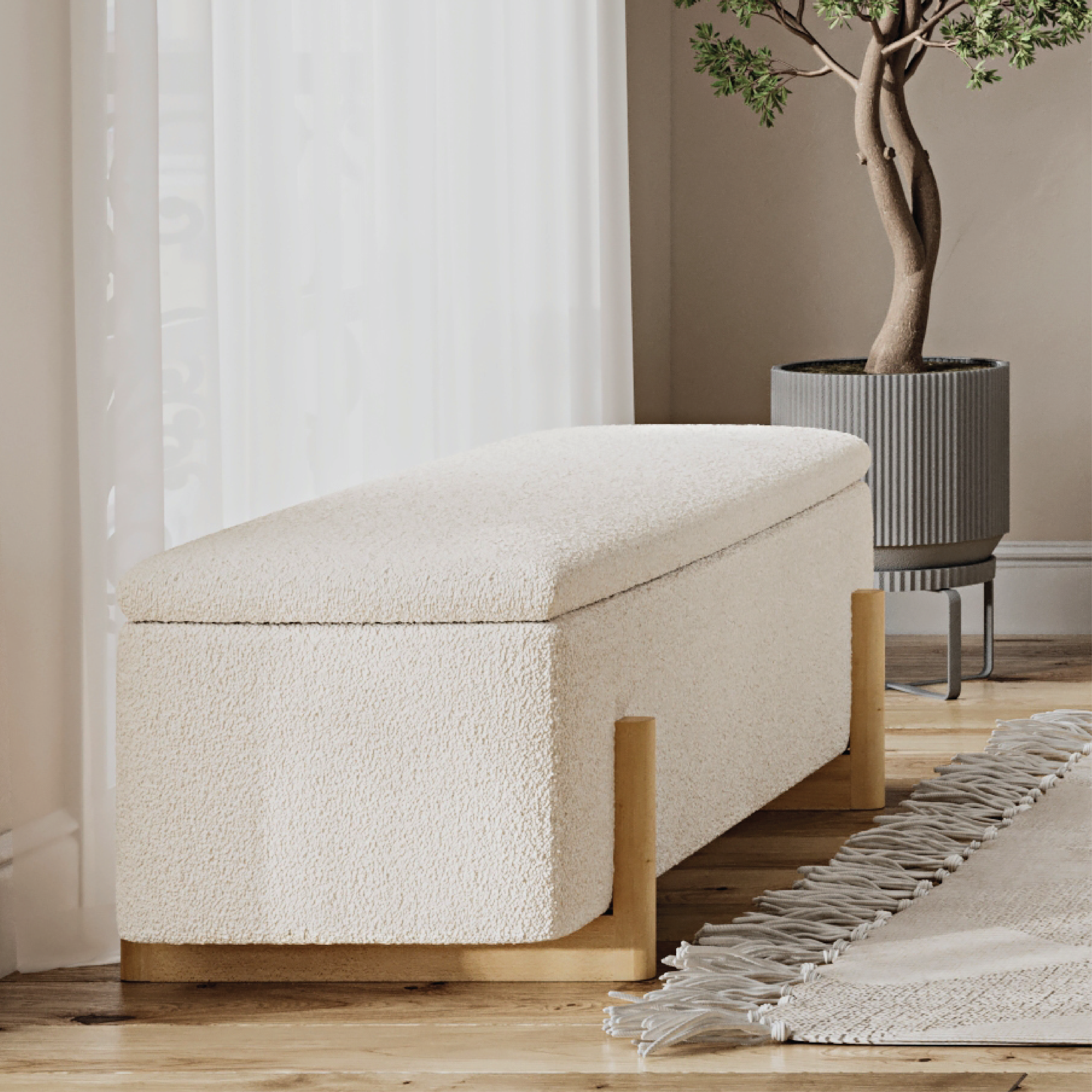 Bodie Boucle Storage Bench