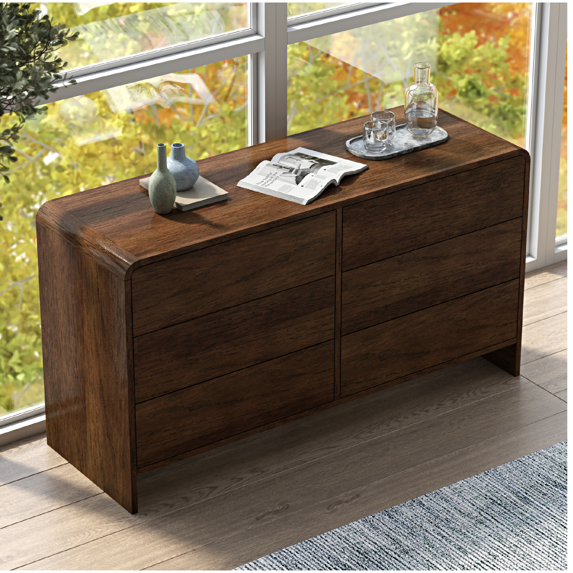 River 6-Drawer Solid Wood Walnut Dresser