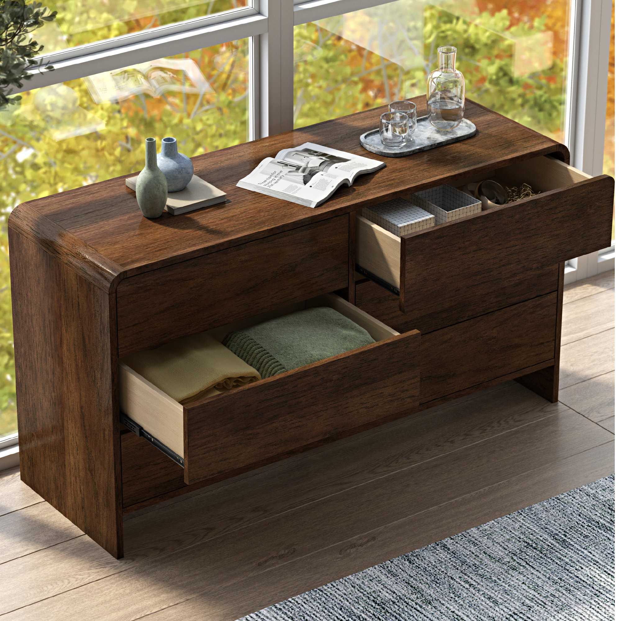 River 6-Drawer Solid Wood Walnut Dresser