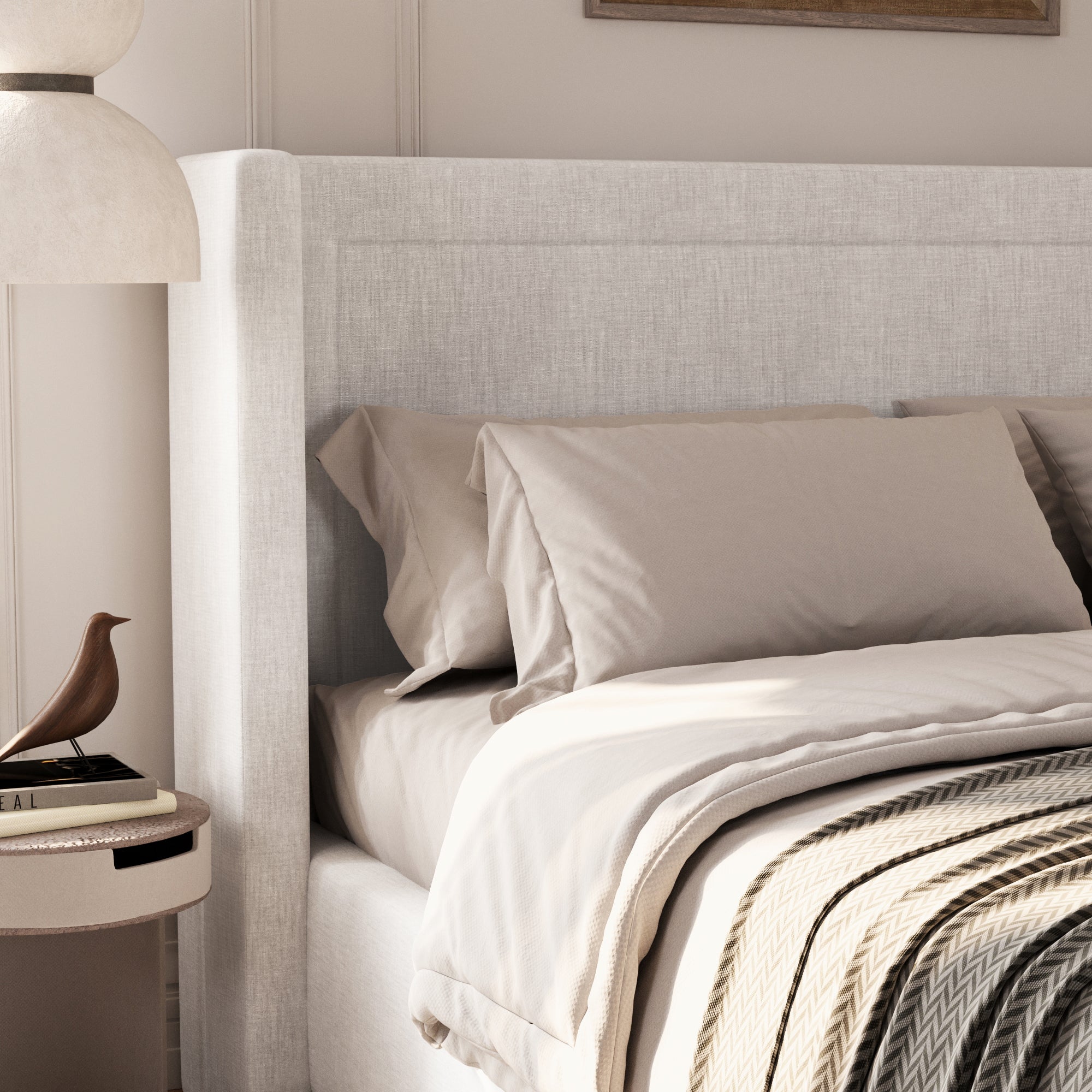 Maeve Wingback Queen Ivory Bed