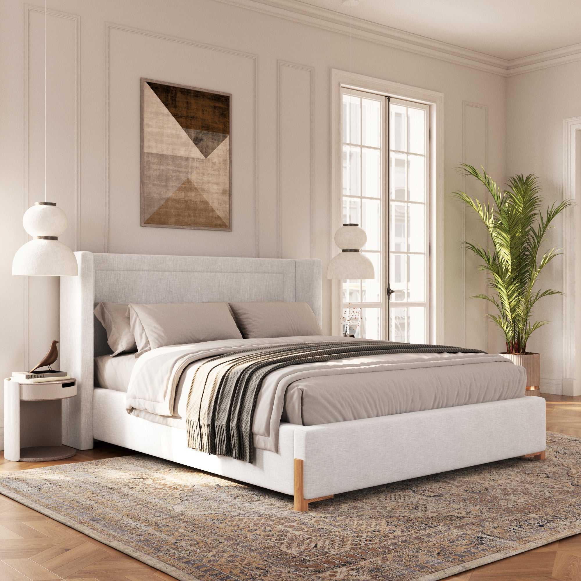 Maeve Wingback Queen Ivory Bed