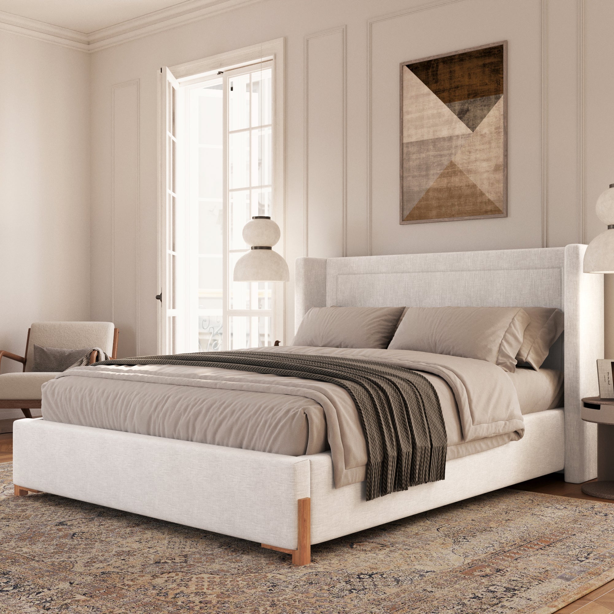Maeve Wingback Queen Ivory Bed