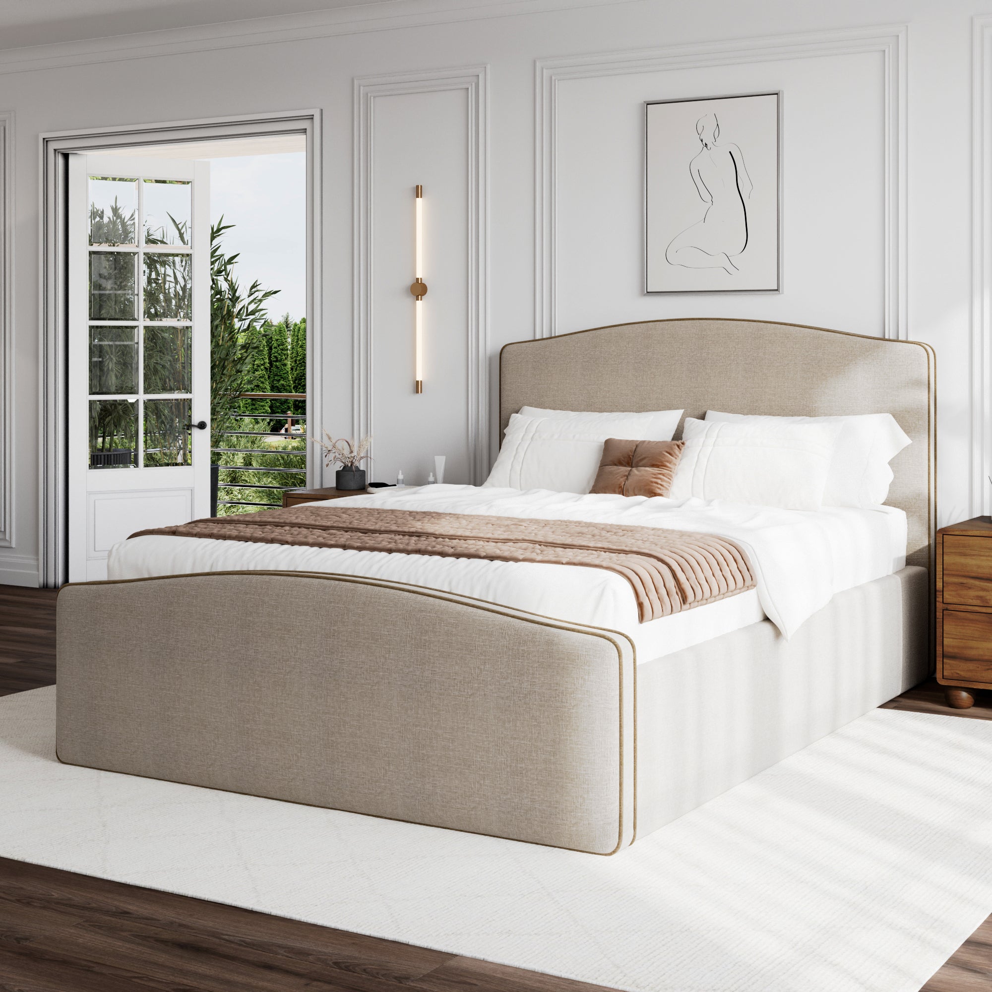 Tori Camelback Queen Bed Taupe